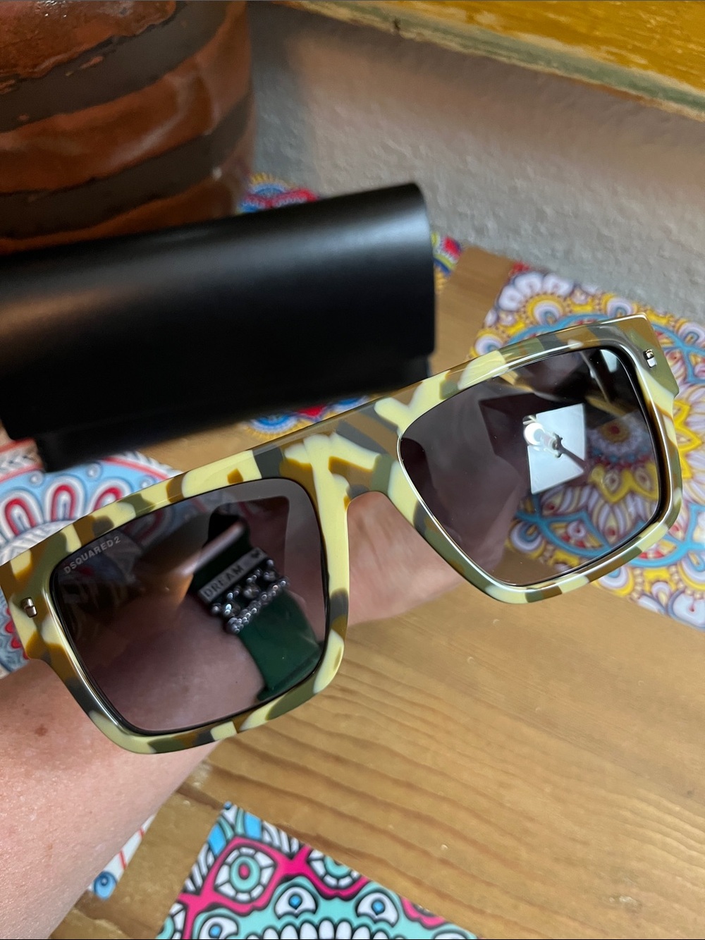 NWT DSQUARED2 Camo Square Sunglasses - Beige & Brown - Picture 8 of 11